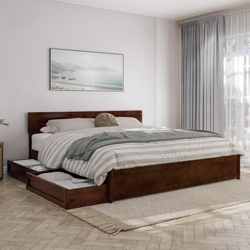 AFI, Wesley King Platform Bed with Panel Footboard & Storage Drawers, Walnut