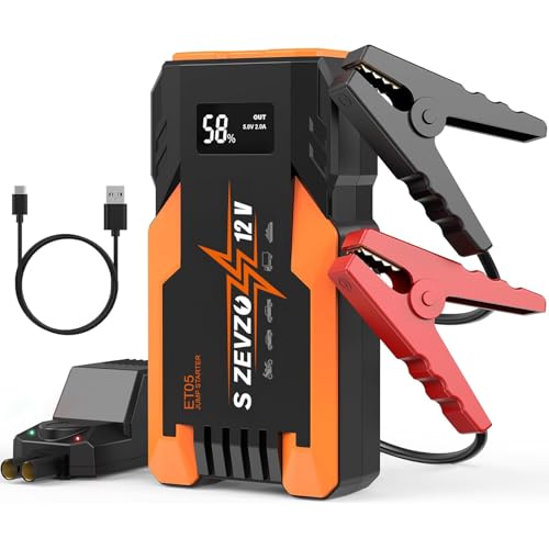 S ZEVZO ET05 Jump Starter 3000A Portable Car Jump Starter Battery Pack (7.2L Gas/ 5.5L Diesel), 51.8Wh 12V Jump Box with USB Ports, LCD Display and 3 Modes Flashlight