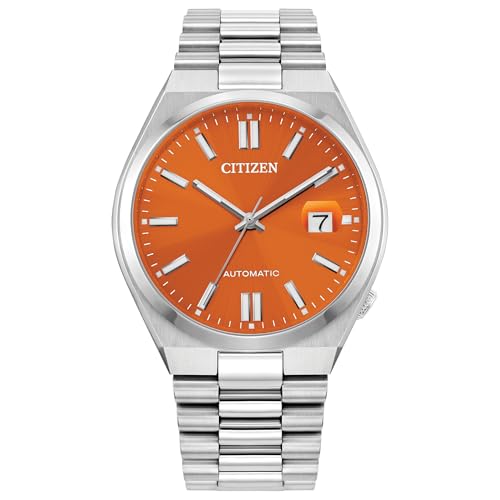 Citizen Men's Automatic Tsuyosa Sport Luxury Watch, Silver-Tone Stainless Steel Bracelet, Orange Dial, 42 Hour Power Reserve, Hack Feature (Model: NJ0151-53Z)