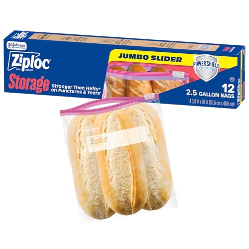 Ziploc 2.5 Gallon Jumbo Storage Slider Bag, Durable, 12 count