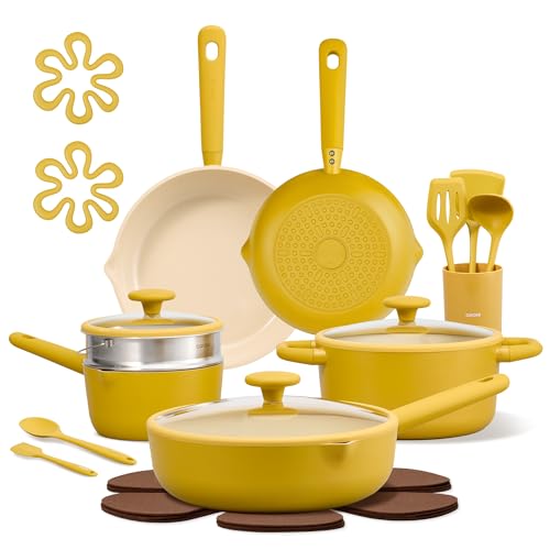 CAROTE 21pcs Cookware Set Nonstick Pots and Pans Set, Ceramic Cookware Set Induction Cookware, Non toxic Healthy Non Stick Kitchen Cooking Set, PFAS PTFE Free
