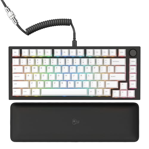 GLORIOUS Gaming GMMK PRO 75% - Modular Mechanical Gaming Keyboard, TKL Size, 1.5kg Frame, Fox Switches, Fully Customizable, Coiled Cable, Wrist Rest, White PBT Keycaps, RGB, QWERTY - Black