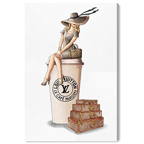The Oliver Gal Artist Co. Fashion and Glam Wall Art Canvas Prints 'Cafe au Lait Paris' Handbags Home Décor, 16" x 24", Brown, Brown