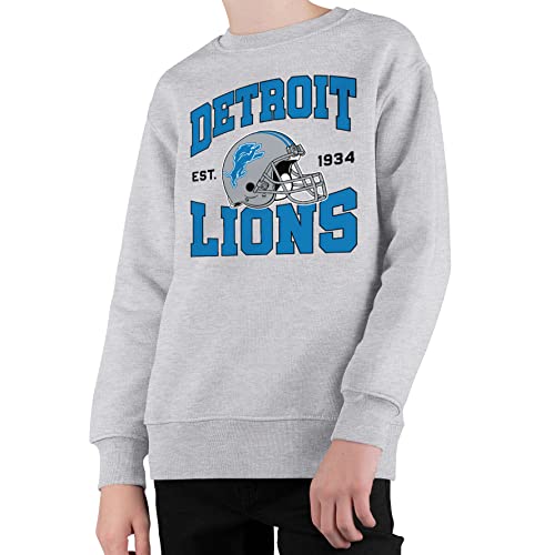 Junk Food Clothing x NFL - Detroit Lions - Team Helmet - Kids Crewneck Fleece Sweatshirt for Boys and Girls - Size X-Large