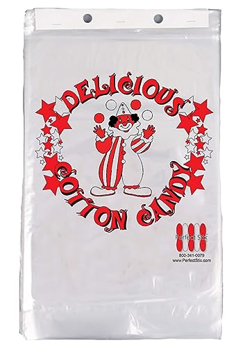 Perfect Stix Concession Essentials CE Cotton Candy Bags-100 Cotton Candy Bags with Ties, 0.5" Height, 18" Width, 12" Length, Large (Pack of 100)