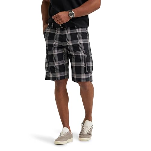 Lee Men's Dungarees New Belted Wyoming Cargo Short, HD Lee Gray Plaid, 32