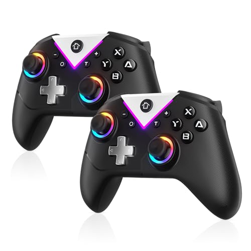 Dinosoo 2-Pack RGB Wireless Controller for Nintendo Switch 2/1 Lite/OLED, PC, Bluetooth Gamepad with 6 Gyro Axis, 4 Vibration Motors, Turbo, Macro, Screenshot