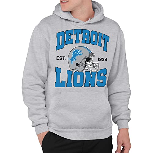 Junk Food Standard Team Helmet Pullover Hoodie. Relaxed Unisex Fit, Detroit Lions-Athletic Heather, Small