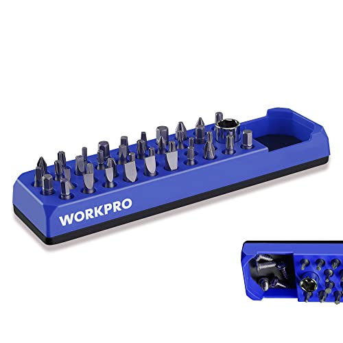 WORKPRO Magnetic Hex Bit Holder, 39-Hole Organizer Tray with Strong Magnetic Base, Accessories Storage Grid, Compatible with 1/4 Inch Hex Bit & Drill Bit Adapter, Blue