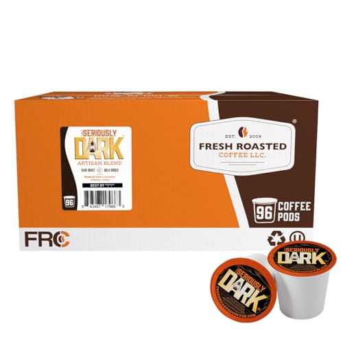 Fresh Roasted Coffee, Seriously Dark Artisan Blend, Dark Roast, 96 Pods for K Cup Brewers