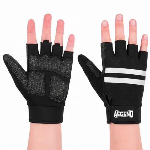 Aegend Wheelchair Gloves for Larger Hands, Anti-Slip & Durable Half-Finger Gloves, Breathable & Shock-Absorbent, Perfect for Manual Wheelchair Users, Cycling and Workouts (Black, Large Size)