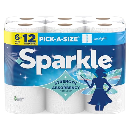 Sparkle Pick-A-Size Paper Towels, 6 Double Rolls (660 Sheets Total) - Strong 2-Ply Towels for Kitchen Cleanup and Everyday Messes