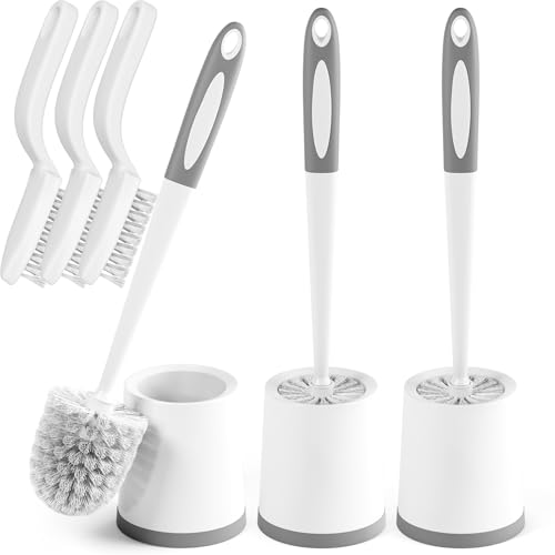 Holaloha Toilet Brush, 3 Pack Toilet Brushes for Bathroom with Holder, Bathroom Accessories Toilet Bowl Brush with 3 Clean Brush, Toilet Scrub Brush, Toilet Brush Set for Deep Cleaning, White