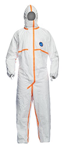 DuPont Tyvek 800 CE-Certified Cat-III Type-3/4/5/6 Chemical Protective Coverall Suit with Sealed Bag, White, X-Large, 1-Pack