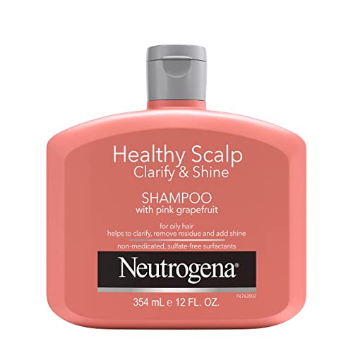 Neutrogena Exfoliating Healthy Scalp Clarifying Shampoo for Oily Hair & Scalp, Pink Grapefruit pH-Balanced Anti-Residue Formula Adds Shine, Sulfate, Paraben & Phthalate-Free, Color-Safe, 12 Fl Oz