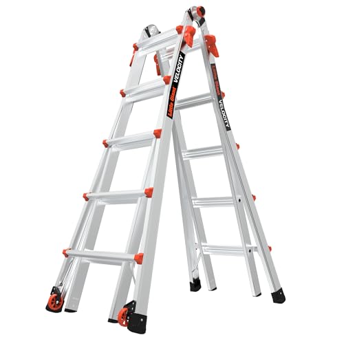 Little Giant Velocity M22 Multi-Position Aluminum Ladder, A-Frame, Extension, 90-Degree and Trestle Modes, Lightweight with Slip-Resistant Feet and Wheels, 300 lb. Type IA, 22-Ft Reach, 15422-001