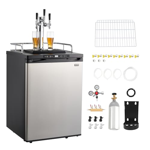VEVOR Beer Kegerator, Triple Tap Commercial Draft Beer Dispenser for D system, Full Size Keg Refrigerator with 5lbs CO2 Tank, Hold 3 Sixth/2 Slim/3 Ball lock keg (3 taps - ball lock)
