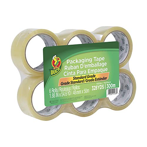 Duck Brand Standard Packaging Tape Refills - 6 Rolls of Clear Packing Tape - Shipping, Mailing and Moving Supplies - 3" Core - 1.88 Inch x 54.6 Yards, Clear (1362513)