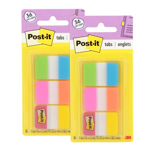 Post-it Tabs, 1 in, 36/Dispenser, Pack of 2 | 6 Colors | Solid Style