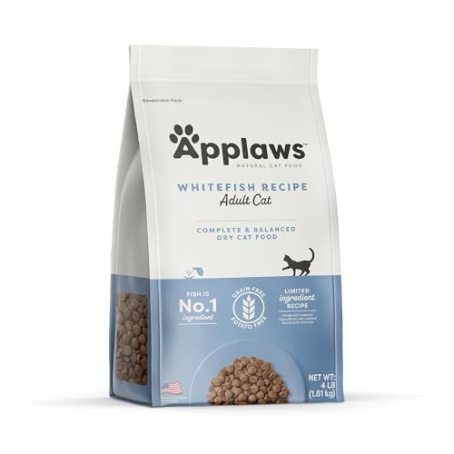 Applaws Whitefish Grain Free Dry Cat Food, 4 lb Bag, High Protein (40%), Limited Ingredient, Complete & Balanced, Added Vitamins & Minerals, Supports Digestion, No Artificial Additives