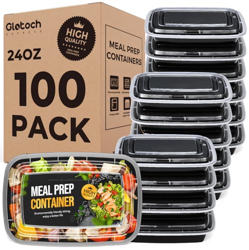 Meal Prep Containers 24oz-100 Pack (200-Piece) Reusable Food Storage Containers with Lids Microwave, Freezer, Dishwasher Safe - Leakproof & BPA Free Durable Plastic Bento Box for To Go Take Out