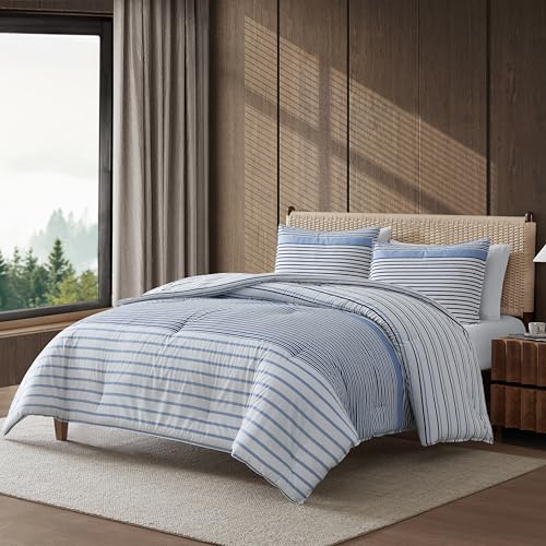 Eddie Bauer - King Duvet Cover Set, Luxuriously Soft Bedding with Matching Shams, Buttons & Corner Ties to Ensure Placement (Cooper Stripe Blue, King)