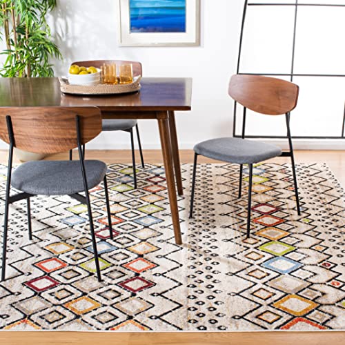 SAFAVIEH Amsterdam Collection Area Rug - 6'7" x 9'2", Ivory & Multi, Moroccan Boho Design, Non-Shedding & Easy Care, Ideal for High Traffic Areas in Living Room, Bedroom (AMS108K)
