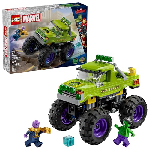 LEGO Marvel The Hulk Truck vs. Thanos - Monster Truck Building Toy for Kids 7+ - Includes Hulk & Thanos Toy Minifigures - Creative Birthday Gift Idea for Girls and Boys - 76312