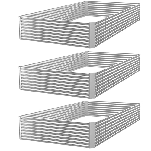 FRIZIONE 3pcs Galvanized Raised Garden Bed Outdoor,Above Ground Garden Bed for Vegetable,Metal Raised Beds for Flower,Steel Raised Beds for Gardening - 4x2ft