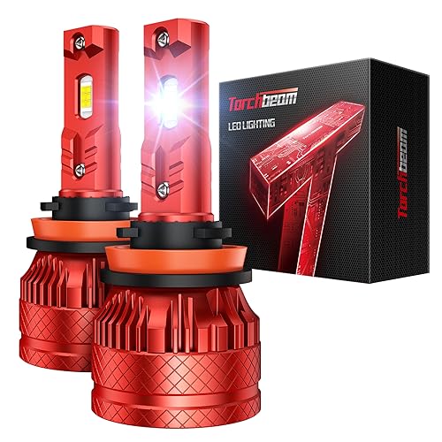 Torchbeam T6S H11/H8 Bulbs or Led Lights, 1000% High Bright, 6500K Cool White H11 Powersport Bulbs with Cooling Fan, with 60,000Hrs Lifespan, IP68 Waterproof, CanBus Ready, Plug-N-Play, Pack of 2