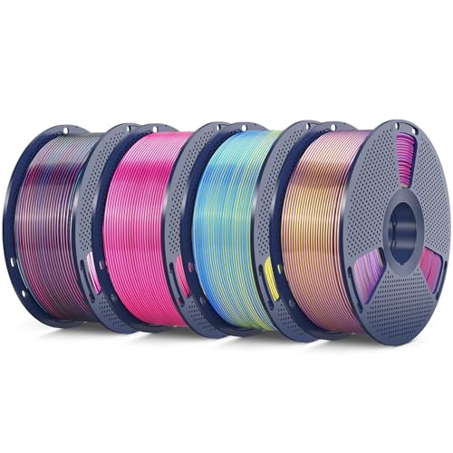 SUNLU 4KG Quadruple Color Silk Filament, Silk PLA 3D Printer Filament 1.75mm, Dimensional Accuracy +/- 0.02mm, 1KG Spool(2.2 lbs), 4 Pack, PLA Silk Quadruple Color