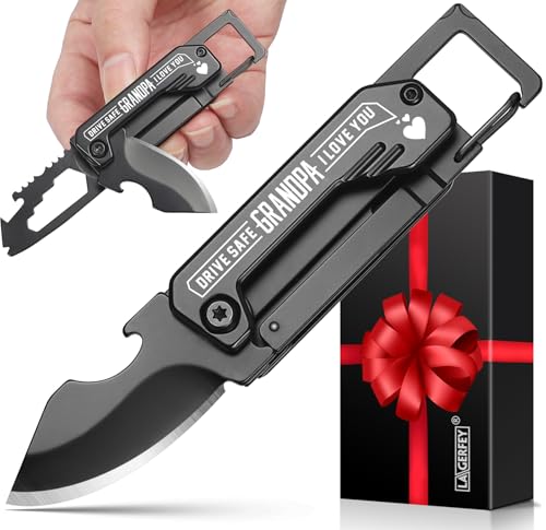 Grandpa Gifts for Christmas - Gifts for Grandpa, Keychain Multitool with 1.8inch Blade - Fathers Day Birthday Gift for Grandpas - Small Knife for Every Day Carry, Portable Tool for Camping, Hiking