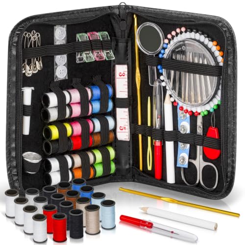 ARTIKA Sewing Kit for Adults and Kids (142 PCS) - Small Beginner Set w/Multicolor Thread, Needles, Scissors, Thimble & Clips - Emergency Repair and Travel Kits - Sewing Accessories and Supplies
