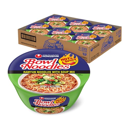 Nongshim Ramen Noodles, Gourmet Instant Ramen bowl, Premium Microwavable Noodle Soup, Hot & Spicy, 3.03 Ounce (Pack of 6)