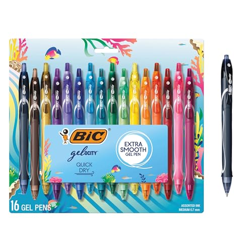 BIC Gelocity Quick Dry Ocean Themed Gel Pens, Medium Point (0.7mm), 16-Count Gel Pen Set, Colored Gel Pens for Note Taking and Journaling