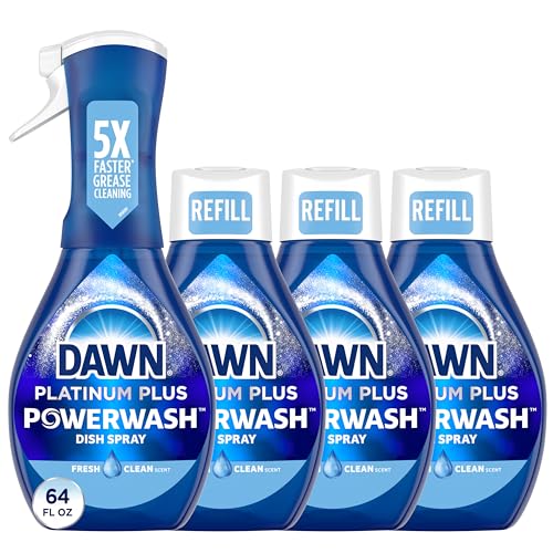 Dawn Powerwash Spray, Dish Soap, Dishwashing Liquid, Fresh, 1 Starter Kit + 3 Refills, 4x16 Fl Oz