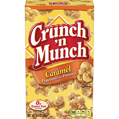 CRUNCH 'N MUNCH Caramel Popcorn with Peanuts, 3.5 oz. (Pack of 12)