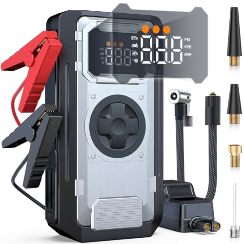 5000A Portable Car Jump Starter with Air Compressor, 150PSI Car Battery Jump Starter (10.0L Gas/8.0L Diesel Engines),12V Pack Jump Box with Large Digital Display, Car Emergency Kit