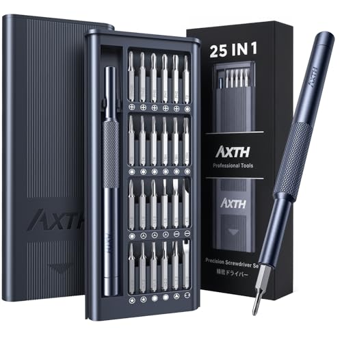 AXTH 25-in-1 Small Precision Screwdriver Set, Professional Magnetic Mini Repair Tool Kit for Phone, Computer, Watch, Laptop, Macbook, Ring Doorbell, Eyeglass, Electronic, [Bearing Steel] Screw Driver