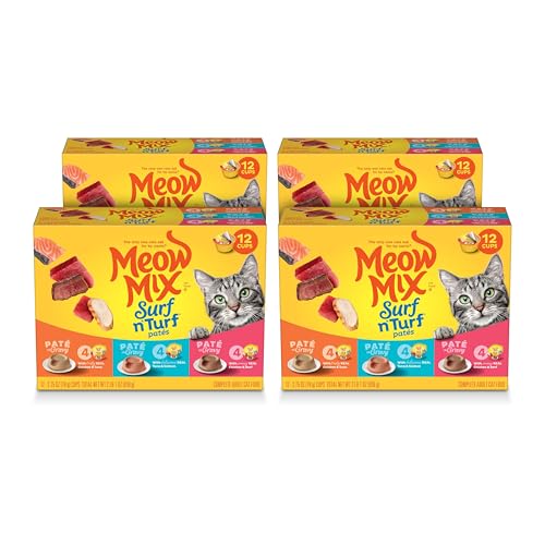 Meow Mix Paté in Gravy Wet Cat Food Variety Pack, Surf n’ Turf Patés 2.75 Ounce (Pack of 12)