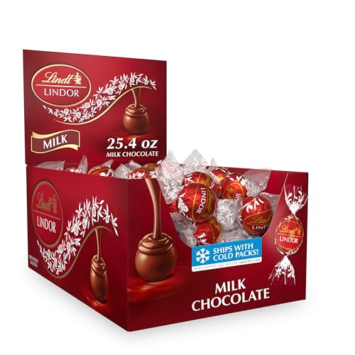 Lindt LINDOR Milk Chocolate Candy Truffles, Milk Chocolate with Smooth, Melting Truffle Center, 60 Count Box