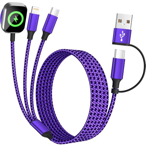 Firsting Travel Essentials 3in2 Multi Charging Cable for iPhone Watch Charger,USB A/C to Type C/IP/iWatch Charger,Travel Chargers for Multiple Devices Compatible with iWatch Series&iPhone 16-12 5FT