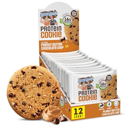 Lenny & Larry's Protein Cookie, Peanut Butter Chocolate Chip – High Protein Snacks with 16g Plant Protein, 10g Fiber, Soft-Baked, Vegan, Non-GMO | 4oz, Pack of 12