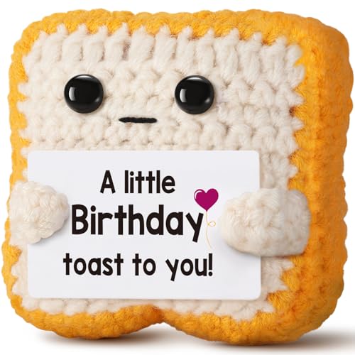 Ovrrcame A Little Birthday Toast to You - Funny Happy Birthday Gifts for Women, Men, Mom, Dad, Sister, Best Friend - Unique Birthday Decorations Crochet Toast Gift Card for Her/Him Ideas, Mothers Day