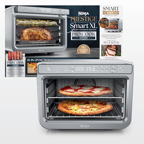 Ninja Air Fryer & Toaster Oven Combo | 10-in-1 Prestige Smart XL Oven with Pro Cook System Thermometer | Fits up to a 12lb Turkey | Pizza, Bake, Dehydrate | 1800 Watts | Stainless Steel | DT551