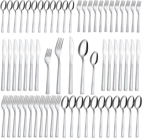Hunnycook 60-Piece Silverware Set - Stainless Steel Silverware Set for 12, Include Fork Knife Spoon Set, Mirror Polished, Dishwasher Safe, Cutlery Set for Home Kitchen Restaurant