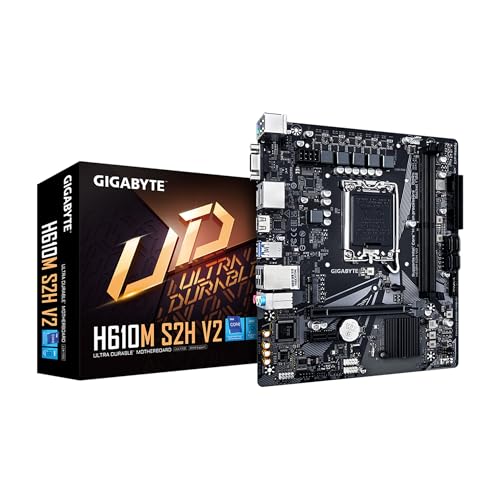 GIGABYTE H610M S2H V2 Motherboard, Supports 14th/13th/12th Gen Intel Core Processors (LGA 1700), mATX, DDR5, 1x M.2, PCIe 4.0, USB-C, HDMI, 2X DisplayPort, D-Sub, 1GbE LAN