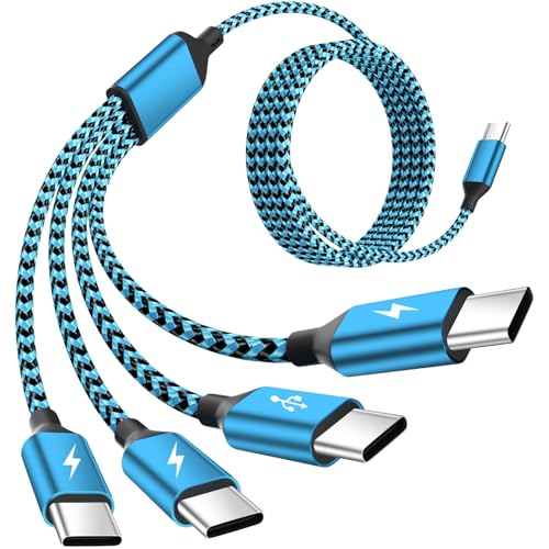 Jogrytece Travel USB C 4 in 1 Charging Cords,FourType C Ports Mulit Charging Cable, Universal Charging Cables for All Devices,Travle Charger Cord for iPhone Series/Galaxy/Tablets/PS,Blue