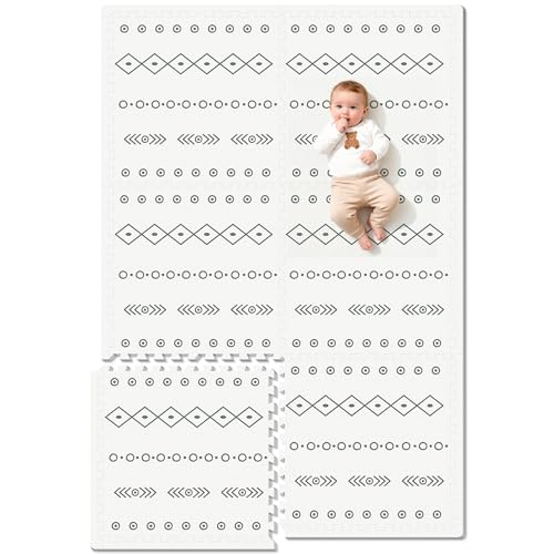 PIGLOG Foam Baby Play Mat, 72"x 48" Baby Crawling Mat for Kids for Babies with Interlocking Floor Tiles, Toddler Playmat for Indoor and Outdoor, Easy to Clean Playroom Floor Mats, Bohemian Lines