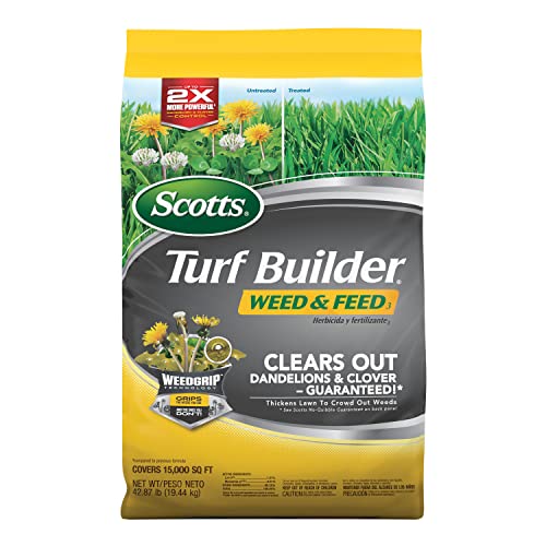 Scotts Turf Builder Weed and Feed3 - Weed Killer Plus Lawn Fertilizer, Controls Dandelion and Clover, Grass Fertilizer For Up To 15,000 sq. ft., 42.87 lbs.